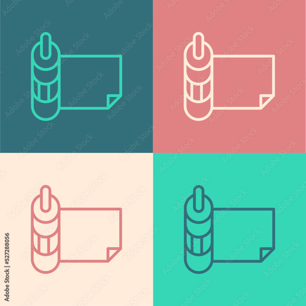 Poster pop art line roll of paper icon isolated on color background. vector