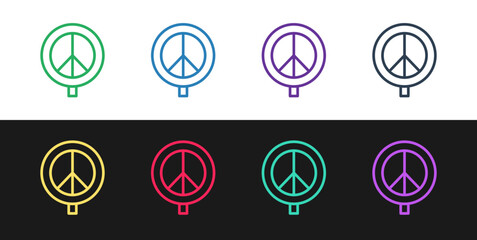 Set line Peace icon isolated on black and white background. Hippie symbol of peace. Vector