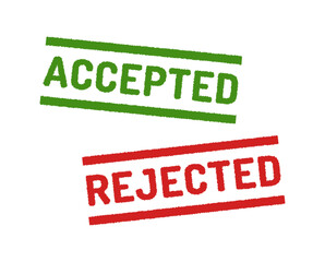 Accepted and rejected stamp icon. Aproved and not approved rubber stamp outline symbol. Accepted and not accepted underline and strikethrough text message. Vector stock.