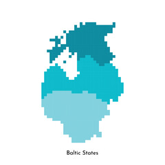 Fototapeta premium Vector isolated geometric illustration with simplified icy blue silhouette of Baltic States (Estonia, Latvia, Lithuania) map. Pixel art style for NFT template with gradient texture