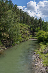 Fototapeta na wymiar view of river Kamenka on the hot summer day