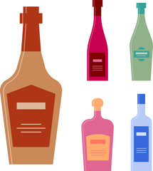 Bottle of whiskey wine vodka liquor vermouth. Graphic design for any purposes. Flat style. Color form. Party drink concept. Simple image shape