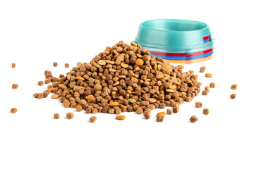 Dry pet food, on a white background.