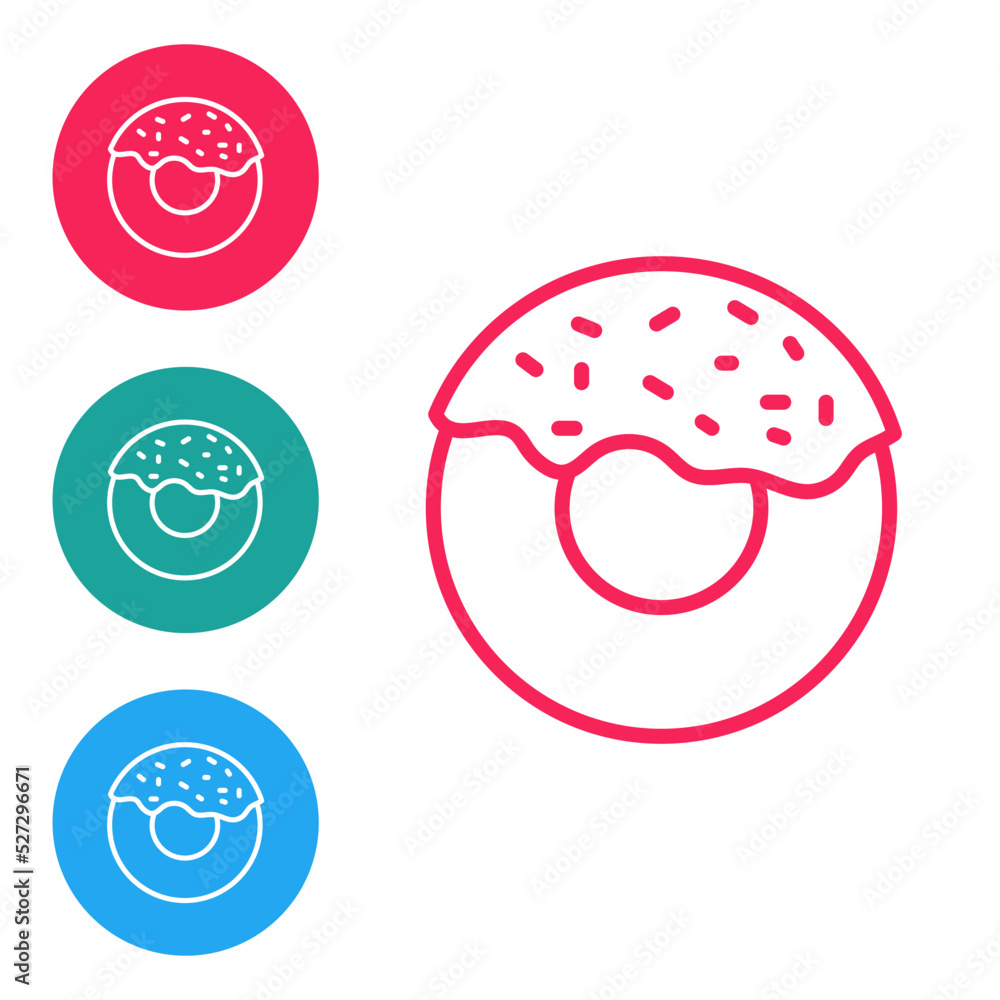 Poster red line donut with sweet glaze icon isolated on white background. set icons in circle buttons. vect