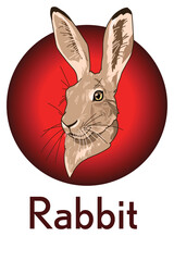 Cute head rabbit, bunny hand-drawn doodle style, color illustration. Logo in vector
