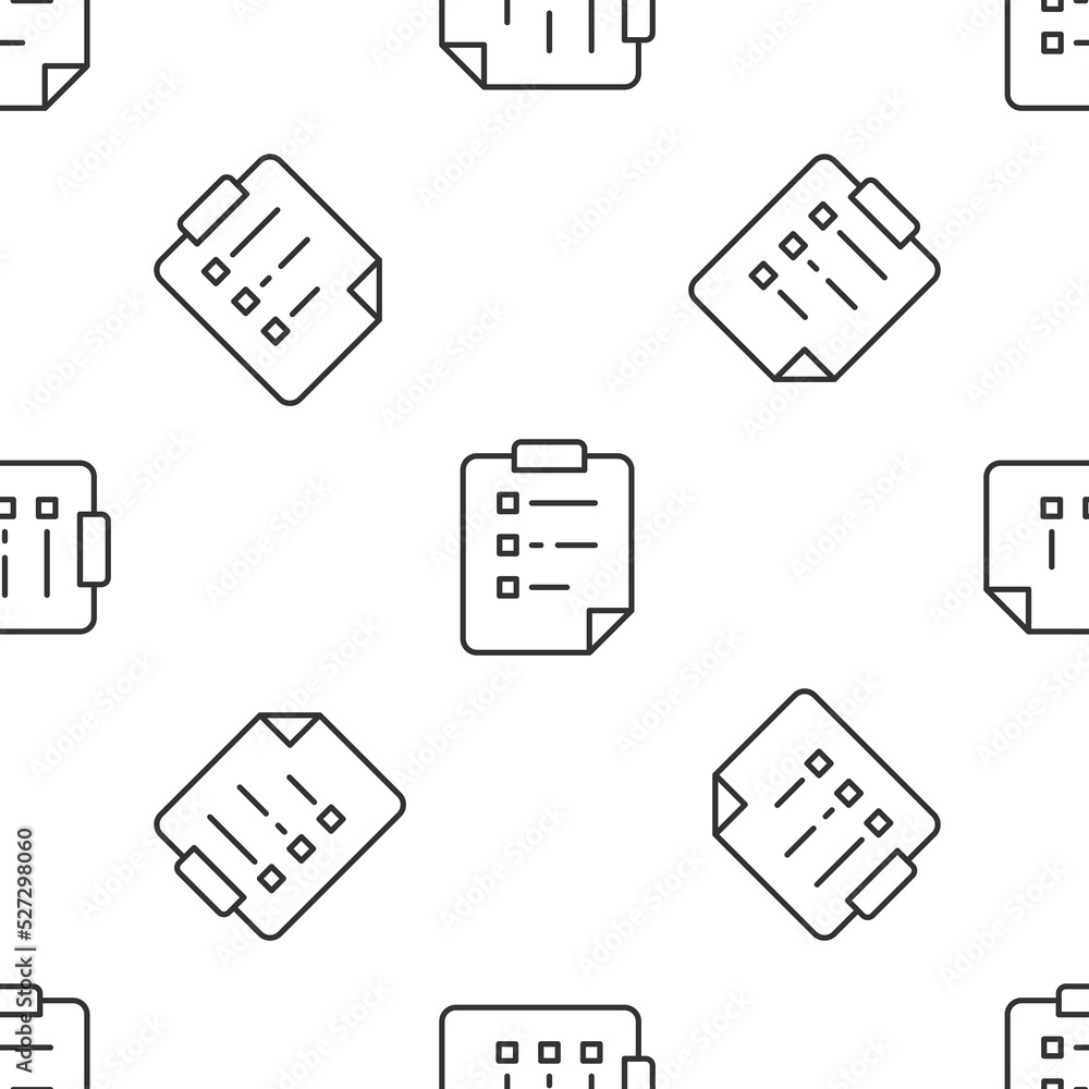 Aufkleber grey line clipboard with checklist icon isolated seamless pattern on white background. control list 