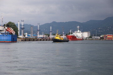 cargo cranes in the water area of the port of Batumi