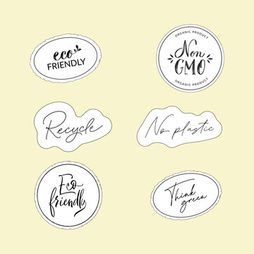 Sticker Set Zero Waste handwritten lettering logo. Modern calligraphy inscription for posters, banners, web design, cards. Motivational quote eco friendly lifestyle. Isolated vector illustration