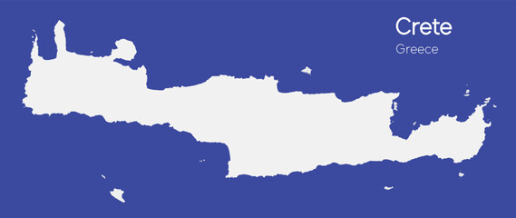 Crete vector map silhouette high detailed isolated. White illustration on blue background. Mediterranean island. Crete map silhouette. Greek island.