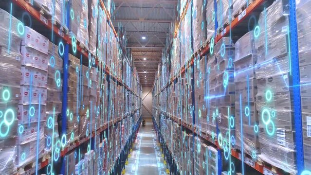 The concept of a modern warehouse in a factory. Visualization of modern technologies. Modern warehouse in a factory.
