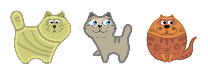Animals. Stylized image of a cute cat. Vector drawing on a white background. Isolated, background.