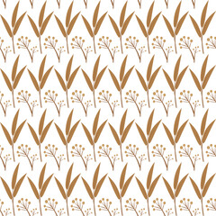 Seamless pattern with autumn brown leaves and berries on white background. Vector illustration for textile, wrapping paper, wallpaper, fabric,  print, banners, posters, cards ets