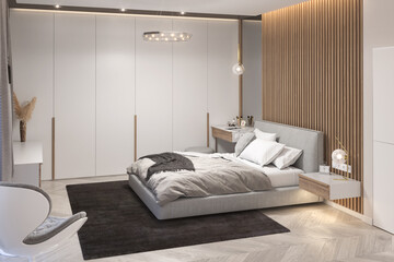 Fototapeta na wymiar Bedroom in conservative styling, 3D render