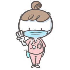 マスクをつけて3を示す看護師　カラーバージョン