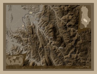 Berat, Albania. Sepia. Labelled points of cities