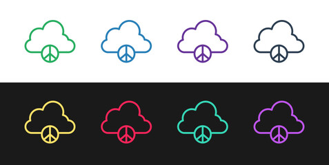 Set line Peace cloud icon isolated on black and white background. Hippie symbol of peace. Vector