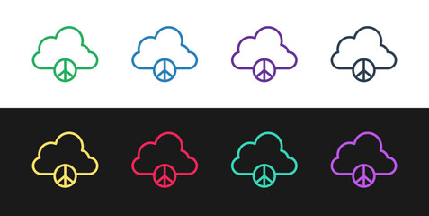 Obraz premium Set line Peace cloud icon isolated on black and white background. Hippie symbol of peace. Vector