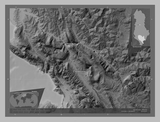 Gjirokaster, Albania. Grayscale. Labelled points of cities
