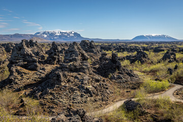 Dimmuborgir Exposure or the Black Fortress, is a dramatic expanse of lava in the Lake Mývatn area....