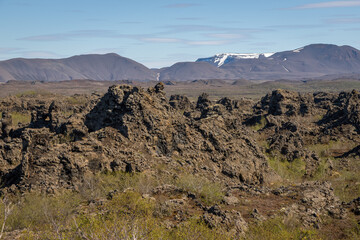 Dimmuborgir Exposure or the Black Fortress, is a dramatic expanse of lava in the Lake Mývatn area. Steeped with folklore, it is one of the most popular destinations for travellers to north Iceland.
