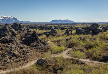 Dimmuborgir Exposure or the Black Fortress, is a dramatic expanse of lava in the Lake Mývatn area....