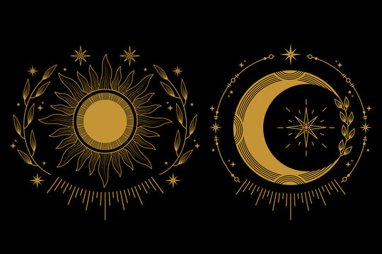 celestial moon and sun with ornaments logo design