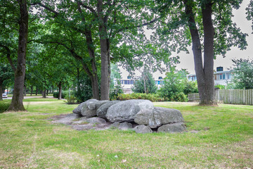 Dolmen D47, Haselackers municipality of Emmen in the Dutch province of Drenthe is a Neolithic Tomb and protected historical monument in an urban environment