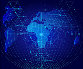 world map with Information technology movements design vector
