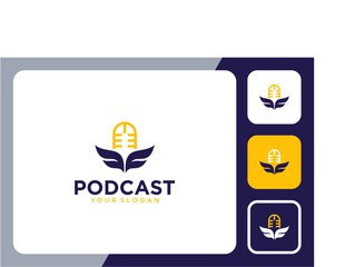 podcast logo design with microphone and wings