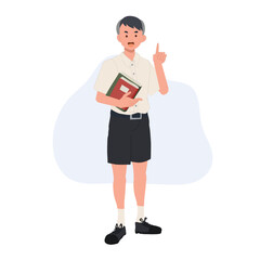 Education and learning concept. Happy Smiling thai student boy is holding books. Flat vector illustration.