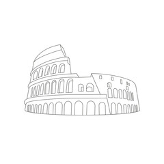 Vector line illustratration of Coliseum monument silhouette isolated on white background. Symbol of Rome.