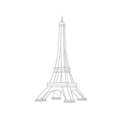 Vector line illustratration of Tower Eiffel silhouette isolated on white background. Symbol of Paris.