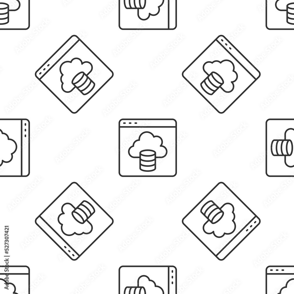 Poster grey line cloud technology data transfer and storage icon isolated seamless pattern on white backgro