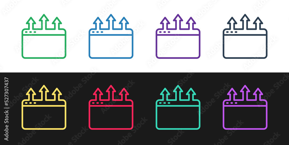 Poster set line browser window icon isolated on black and white background. vector