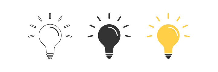 lightbulb icon, symbol of idea, flat vector illustration.