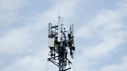 Telecommunication tower of 4G and 5G cellular. Macro Base Station. 5G radio network...