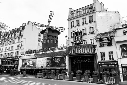 Moulin Rouge is an iconic cabaret in Paris, on Boulevard de Clichy, at Place Blanche, Paris, France