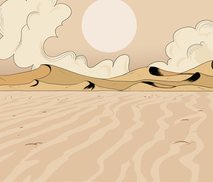 Illustrated etching style Dunes Desert Background