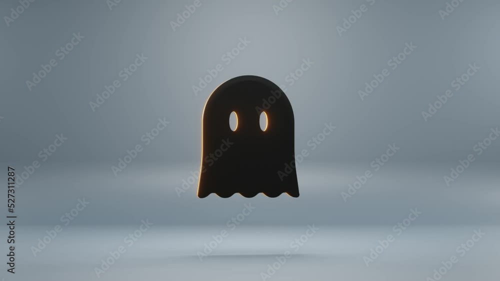 Poster Beautiful abstract animation Halloween, black Ghost with orange light symbol on a blue background . 3d rendering illustration. Background pattern for design. Halloween day. Loops video.	