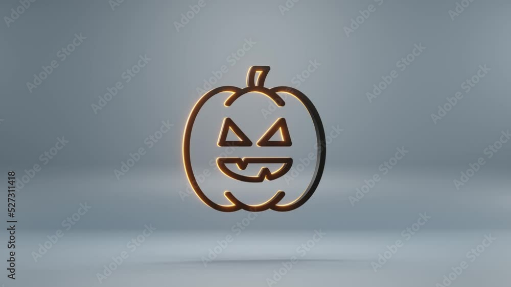 Poster beautiful abstract animation halloween, black pumpkin smile with orange light symbol on a blue backg