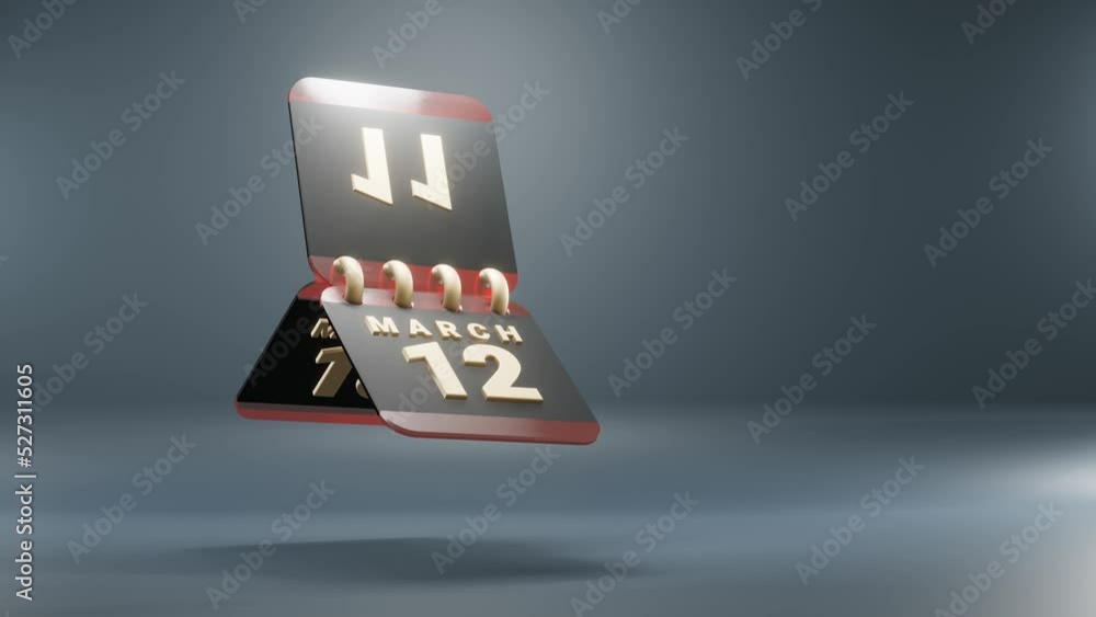 Poster standing black and red month lined desk calendar with date march modern design with golden elements,