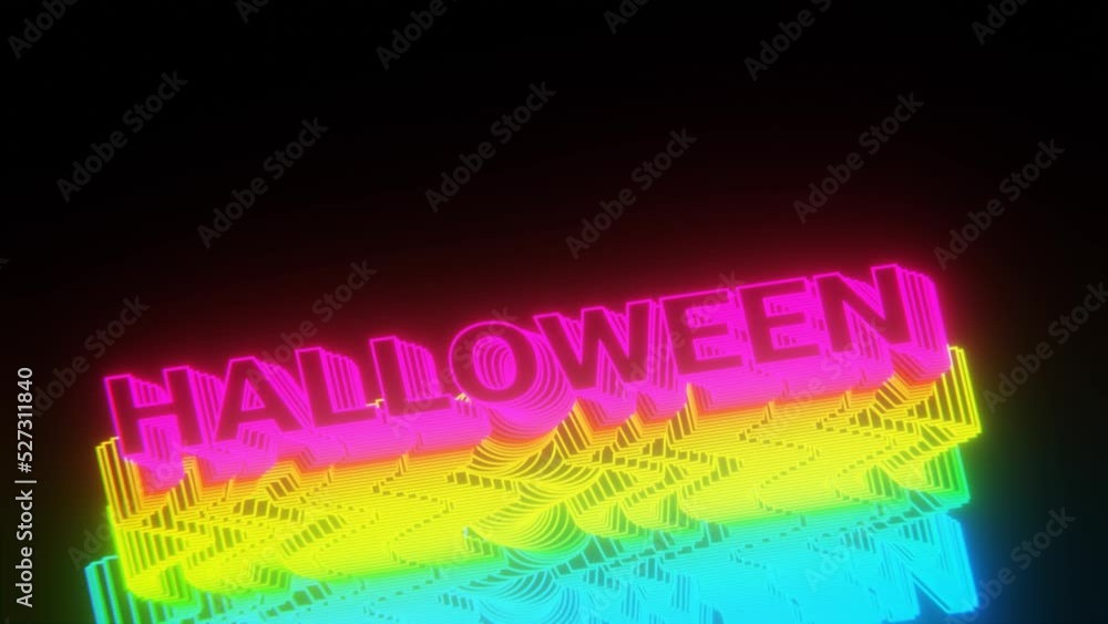 Poster Beautiful Abstract neon background words Halloween on a black background. 3d rendering illustration Background pattern for design. Loops video.	