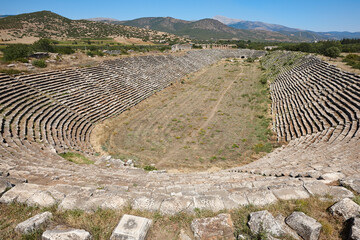 Aphrodisias great stadium. Historical archeological site. Ancient ruins in Turkey