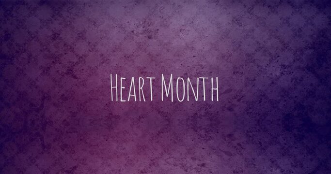 Animation of heart month text over purple background