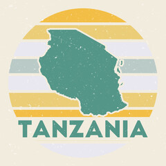 Tanzania logo. Sign with the map of country and colored stripes, vector illustration. Can be used as insignia, logotype, label, sticker or badge of the Tanzania.