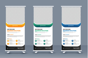 Roll up banner stand template design, blue banner layout, advertisement, pull up, polygon background, vector illustration, business flyer, display, x-banner, flag-banner, infographics, presentation - obrazy, fototapety, plakaty