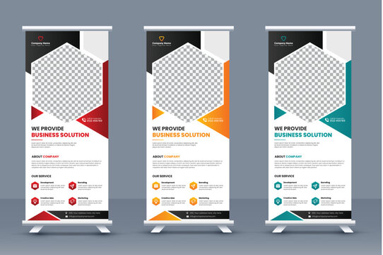 Elegant Business Agency Roll Up Banner Design Or Pull Up Banner Template And Advertisement, Polygon Background, Vector Illustration, Business Flyer, Display Banner, X-banner, Standee Banner