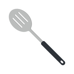 Kitchen slotted spoon clipart vector illustration. Simple slotted serving spoon flat vector design. Slotted spoon icon isolated on white. Metal spoon cartoon clipart. Kitchen concept symbol icon