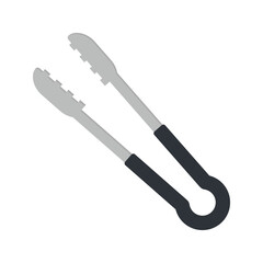 Kitchen tongs clipart vector illustration. Simple tongs sign flat vector design. Tongs with plastic handle dinner tool icon isolated on white. Tongs cartoon clipart. Kitchen utensils concept symbol