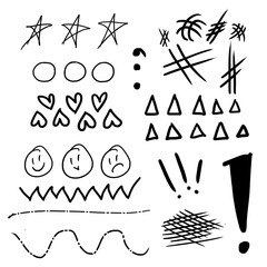 hand drawn symbols, stars, hearts, rounds, lines etc.